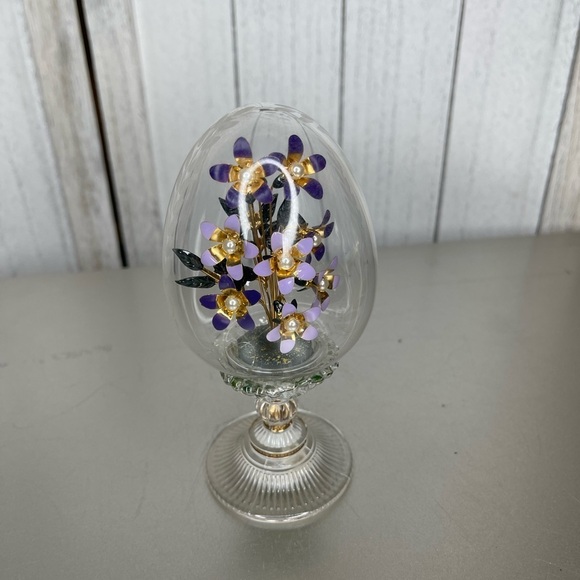 House Of Faberge Franklin Mint Purple Flower Bouquet Glass Egg Austria - Picture 2 of 8